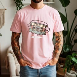 2026 New Summer Mens Casual Cotton Tee Soft Short Sleeve with 80s Mix Cassette Graphic Retro Music Style Daily Wear