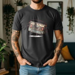 2026 New Summer Mens Casual Cotton Tee Soft Short Sleeve with 80s Mix Cassette Graphic Retro Music Style Daily Wear