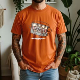 2026 New Summer Mens Casual Cotton Tee Soft Short Sleeve with 80s Mix Cassette Graphic Retro Music Style Daily Wear