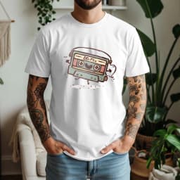2026 New Summer Mens Casual Cotton Tee Soft Short Sleeve with 80s Mix Cassette Graphic Retro Music Style Daily Wear