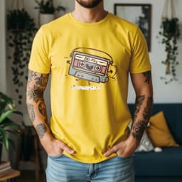 2026 New Summer Mens Casual Cotton Tee Soft Short Sleeve with 80s Mix Cassette Graphic Retro Music Style Daily Wear