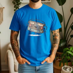 2026 New Summer Mens Casual Cotton Tee Soft Short Sleeve with 80s Mix Cassette Graphic Retro Music Style Daily Wear