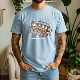 2026 New Summer Mens Casual Cotton Tee Soft Short Sleeve with 80s Mix Cassette Graphic Retro Music Style Daily Wear