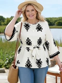 Plus Size Women's T-Shirt Round Neck 3/4 Sleeve Print Loose Fit Tops Boho Tee Spring Summer Casual T-Shirt Beach Light Tops