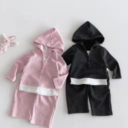 New Spring-Autumn Style Men's and Women's Baby-Sized Korean-Style Fake Two-Piece Hooded Base Shirt and Wide-Leg Pants Set