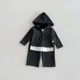 New Spring-Autumn Style Men's and Women's Baby-Sized Korean-Style Fake Two-Piece Hooded Base Shirt and Wide-Leg Pants Set