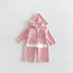 New Spring-Autumn Style Men's and Women's Baby-Sized Korean-Style Fake Two-Piece Hooded Base Shirt and Wide-Leg Pants Set
