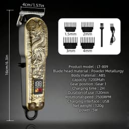 Cordless Hair Clipper for Men Rechargeable Professional T-Blade Trimmer Kit with Li-ion Battery Home Haircut & Beard Styling Set
