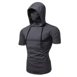 Men New Gym Thin Hoodie Short Sleeve Hoodies With Mask Sweatshirt Casual Splice Large Mask Hoodie Sweatshirt Hooded Tops Cycling