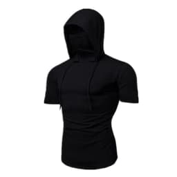 Men New Gym Thin Hoodie Short Sleeve Hoodies With Mask Sweatshirt Casual Splice Large Mask Hoodie Sweatshirt Hooded Tops Cycling