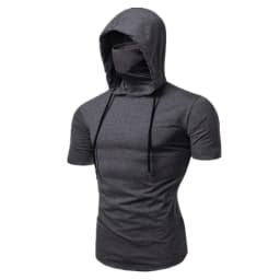 Men New Gym Thin Hoodie Short Sleeve Hoodies With Mask Sweatshirt Casual Splice Large Mask Hoodie Sweatshirt Hooded Tops Cycling