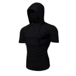 Men New Gym Thin Hoodie Short Sleeve Hoodies With Mask Sweatshirt Casual Splice Large Mask Hoodie Sweatshirt Hooded Tops Cycling