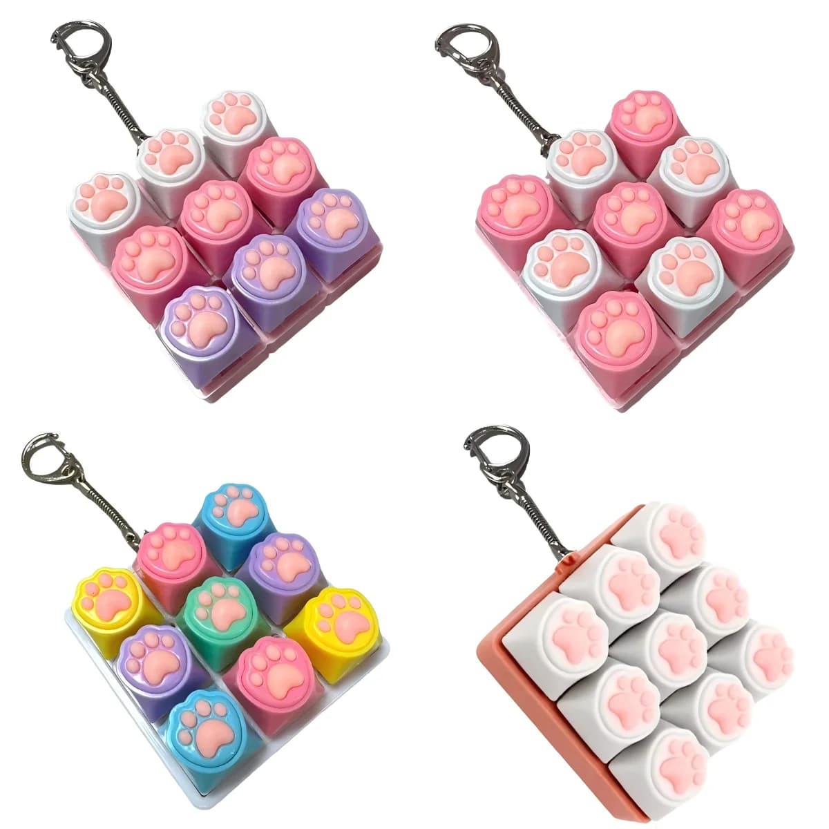 Cute Cat Claw Keychain 9 Keys Keyboard Decompression Keyring Clicker Button Stress Relief for Adult Office Anxiety Finger Keycap