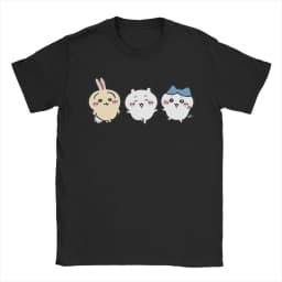 Chiikawas Hachiware Usagi Cute Kawaii T Shirt Men 100% Cotton Humorous T-Shirts Crew Neck Tees Short Sleeve Clothing Gift Idea