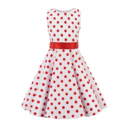 Vintage Retro Polka Dot Cotton Dresses for Kids Girls A-line Dresses Pleated Skirt Knee-Length Holiday Party Dress