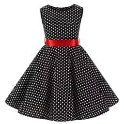 Vintage Retro Polka Dot Cotton Dresses for Kids Girls A-line Dresses Pleated Skirt Knee-Length Holiday Party Dress