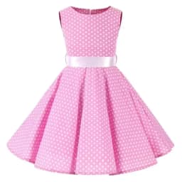 Vintage Retro Polka Dot Cotton Dresses for Kids Girls A-line Dresses Pleated Skirt Knee-Length Holiday Party Dress