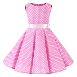 Vintage Retro Polka Dot Cotton Dresses for Kids Girls A-line Dresses Pleated Skirt Knee-Length Holiday Party Dress