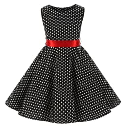 Vintage Retro Polka Dot Cotton Dresses for Kids Girls A-line Dresses Pleated Skirt Knee-Length Holiday Party Dress