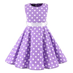 Vintage Retro Polka Dot Cotton Dresses for Kids Girls A-line Dresses Pleated Skirt Knee-Length Holiday Party Dress