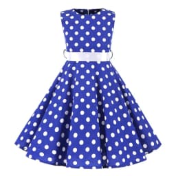 Vintage Retro Polka Dot Cotton Dresses for Kids Girls A-line Dresses Pleated Skirt Knee-Length Holiday Party Dress