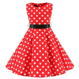 Vintage Retro Polka Dot Cotton Dresses for Kids Girls A-line Dresses Pleated Skirt Knee-Length Holiday Party Dress