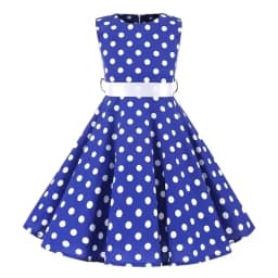 Vintage Retro Polka Dot Cotton Dresses for Kids Girls A-line Dresses Pleated Skirt Knee-Length Holiday Party Dress
