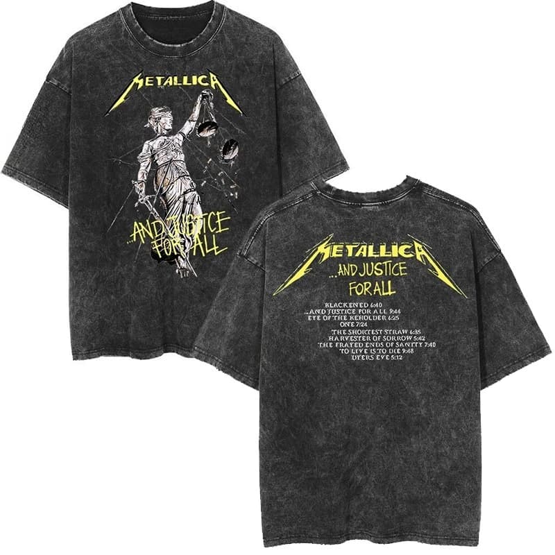 Metallica Rock Band's Vintage Washed Short Sleeved Round Neck Y2k Tshirt Men Clothing New in Top & Tees Mens T-Shirt Camisetas