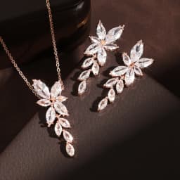 ZAKOL Exquisite Luxury Leaf AAA Zirconia Earring Necklace Bracelet Set for Women Buling Buling CZ Wedding Party Jewelry Set