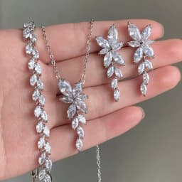 ZAKOL Exquisite Luxury Leaf AAA Zirconia Earring Necklace Bracelet Set for Women Buling Buling CZ Wedding Party Jewelry Set