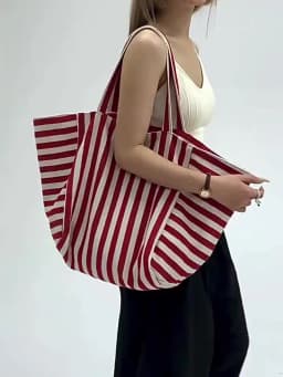 Canvas Stripe Underarm Bag Shopping Bag Black/Blue/Red Felt Handbag Shoulder Pouch All-match Cloth Shoulder Bag Women