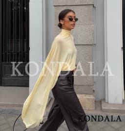 KONDALA Elegant High Neck Asymmetrical Tops Women's High Street Yellow Tops New 2026 Summer Fashion Romantic Holidays Lady Tops