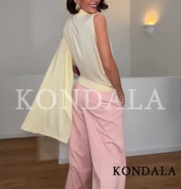 KONDALA Elegant High Neck Asymmetrical Tops Women's High Street Yellow Tops New 2026 Summer Fashion Romantic Holidays Lady Tops