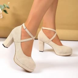 Summer New Round Toe Shallow Mouth Suede Platform Slip Strap Anti-Slip Wear-Resistant High Heels High Heeled Single Shoes