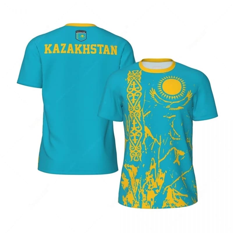 KAZAKHSTAN Flag 3D Print Sport Quick Dry Breathable Men T-shirt Outdoor Football Jersey Team Fan Short Sleeve Summer Top Clothes