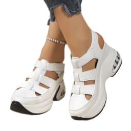 Women's Summer New Hollow Out Thick Heel Sandals Breathable Slip-On Shoes Large Size Platform Magic Tape Casual Loafers