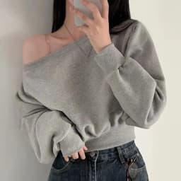 Korean Style Retro Long Sleeve T Shirt Solid Color Casual Off Shoulder Blouse Stylish Loose Autumn Hoodie Crop Top Female