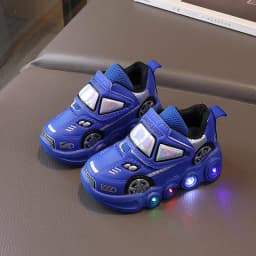 2026 Kids'Casual Shoes Led Light Car Club Cartoon PU Leather Spring Shoes For Children Anti-slip Red Blue Shoes Size 21-30
