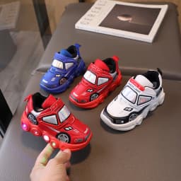 2026 Kids'Casual Shoes Led Light Car Club Cartoon PU Leather Spring Shoes For Children Anti-slip Red Blue Shoes Size 21-30