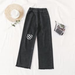 2026 Spring Kid's Jeans 3-9Y Cute Girls Solid Color Loose Wide Leg Pants Childrens Outwear Denim Trousers
