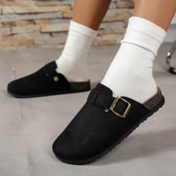 Large Size Fashionable Thick Bottom Slippers Retro Belt Buckle Easy Wear Outdoor Slippers round Toe Rubber Sole for Adults