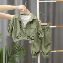 Children's Set Boys' Spring and Autumn New Korean Version Corduroy Letter Cardigan Long Sleeved Two-Piece Set