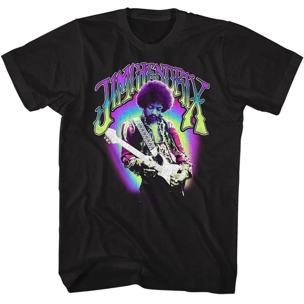 Jimi Hendrix Neon Jimi Black T-Shirt Summer Men's and Women's Loose and Breathable T-shirt Top