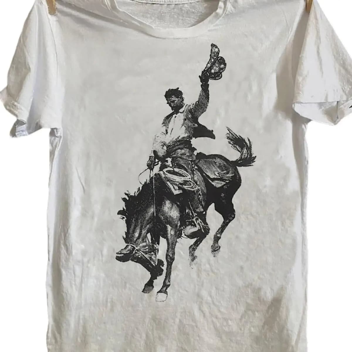 Vintage Cowboy Rider Pattern T-shirt Unisex Cotton T-shirt Vintage Western Style Soft Breathable Summer Casual Top-Perfect Gift