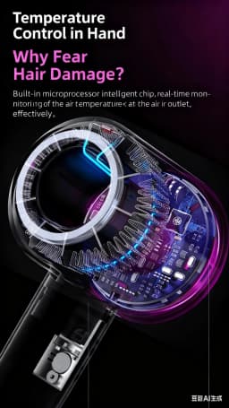 5 in 1 Professional Hair Dryer, with Hot and Cold Air Functionality - Lightweight and Thermostatic Styling Tool for Smooth Hair