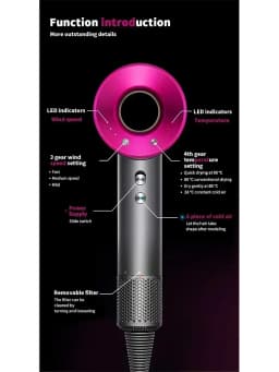 5 in 1 Professional Hair Dryer, with Hot and Cold Air Functionality - Lightweight and Thermostatic Styling Tool for Smooth Hair
