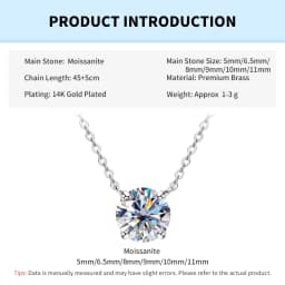 Rrjzz 0.5-5CT Moissanite Pendant Necklace for Women Solitaire D Color Round Cut Lab Imitation Diamond GRA Certified Necklaces