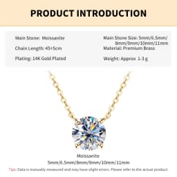 Rrjzz 0.5-5CT Moissanite Pendant Necklace for Women Solitaire D Color Round Cut Lab Imitation Diamond GRA Certified Necklaces