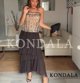 KONDALA Vintage Tiered Ruffled Skirt Women's Trendy Holidays Midi Skirts New 2026 Spring Summer Fashion High Street Lady Skirts