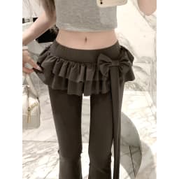 Womens Flare Pants Patchwork Ruffles Bow Slim Fit Trousers New Bow-Knot Tie Casual Fashion Summer Pantalon Femme Long Pants
